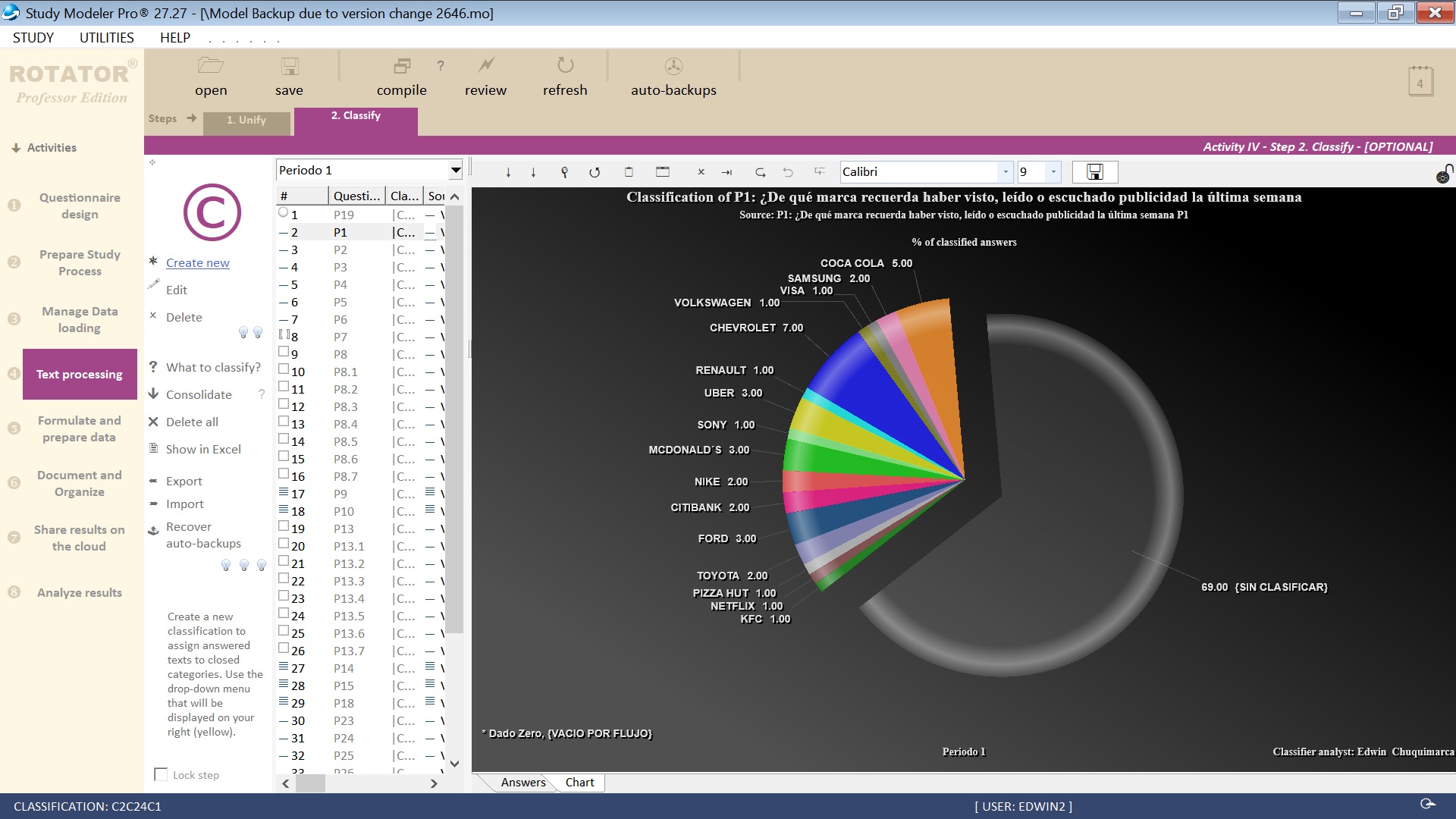 Survey text sorting software